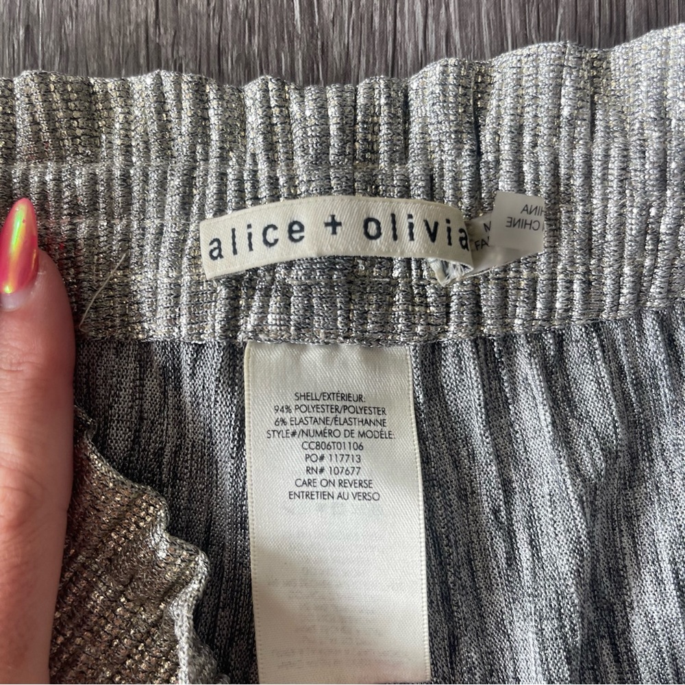 Alice + Olivia Elba Paper Bag Pant | Silver Metallic Size 0/2 - Picture 5 of 6